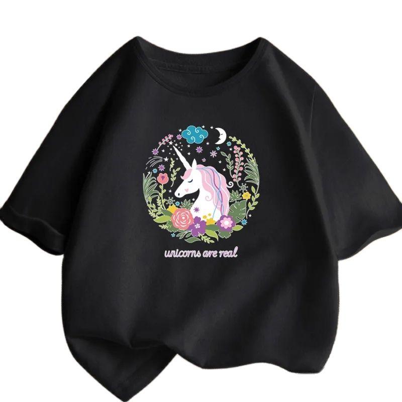 Cute Cartoon Girl T-shirts Girls Summer Unicorn Friends Clothes Baby T Shirts Children Short Sleeve Clothing Graphic T-shirt Tee