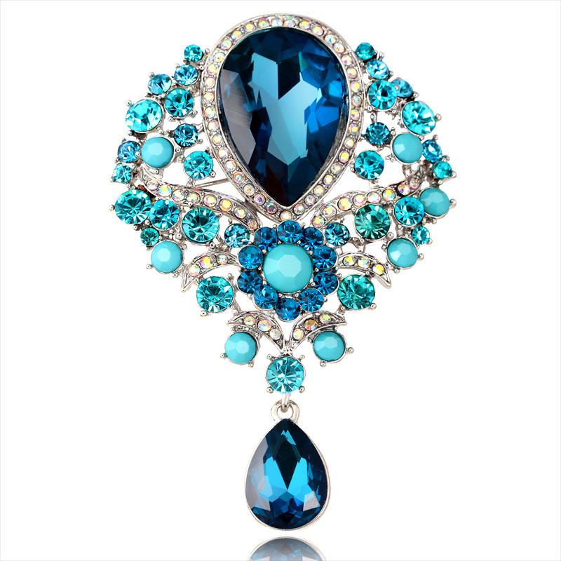 Womens Designer Crown Pin With Glass Pendant And Electrophoretic Finish