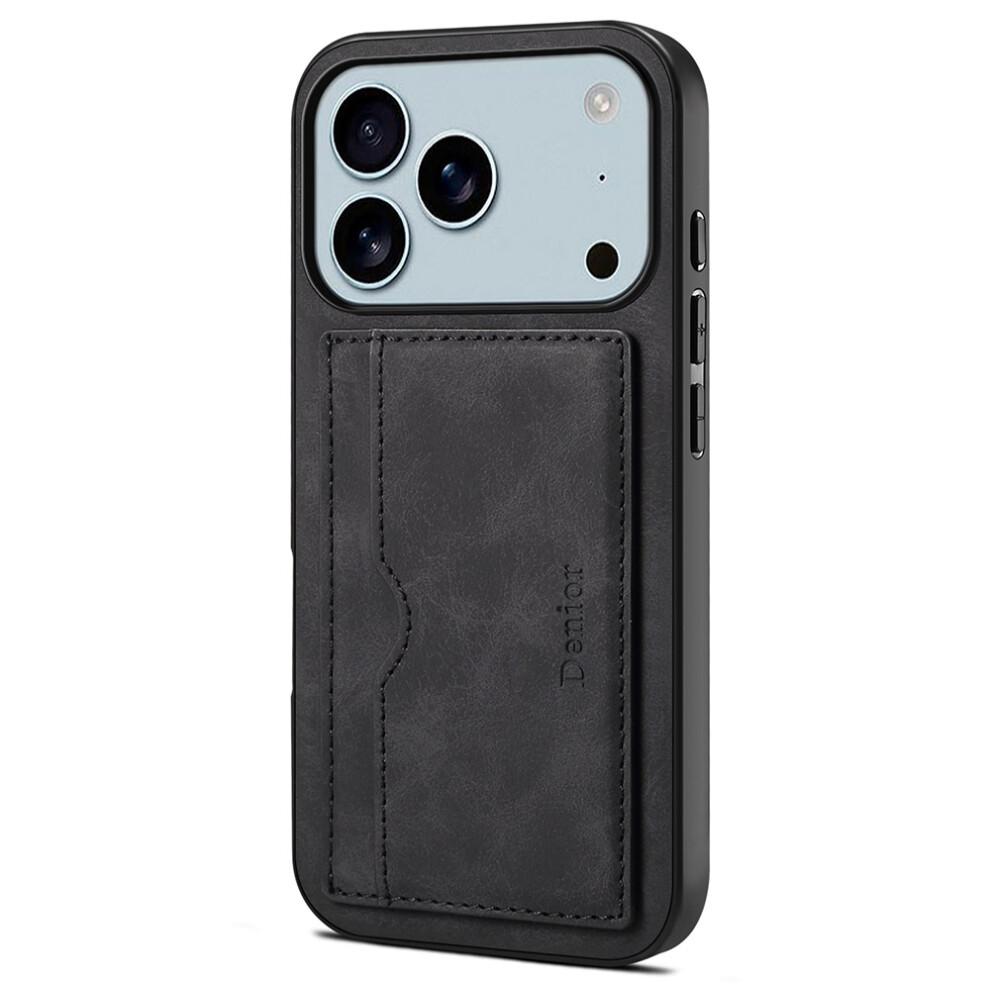 (iPhone 17 Pro, Black) DENIOR For iPhone 17 Pro Case Card Holder Kickstand Leather Phone Back Cover