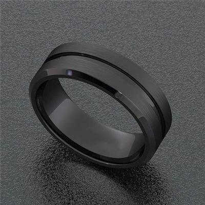 8mm Zwarte Mode Ring Voor Mannen Legering Eenvoudige Groef Matte Geborstelde Oppervlakte Heren Trouwringen Mannen Ringen Jubileum