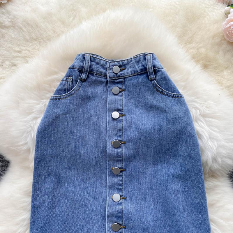 Fishtail Skirt, Half Skirt Female Denim Skirt Type A Fashion Medium And Long Split A-Shaped One-Step Wrap Skirt