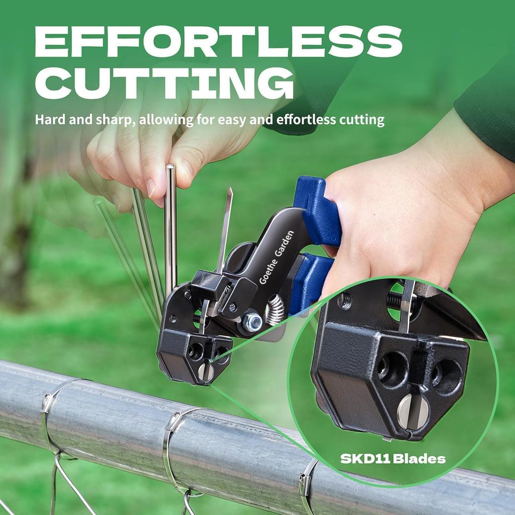 The Goethe Garden Cable Tie Gun Kit is a specialized tool for tightening and cutting stainless steel cable ties. It includes 200 UV-resistant,