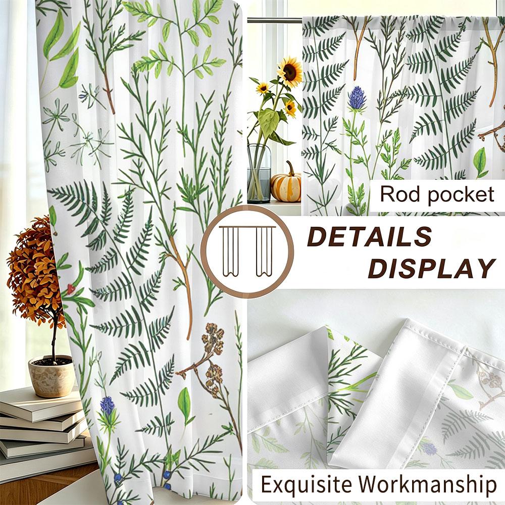 2Pcs Rod Pocket Curtain Light Block Privacy Drape Living Bedroom Fresh Herb Plant Painting Print Window Curtain For Home Deco