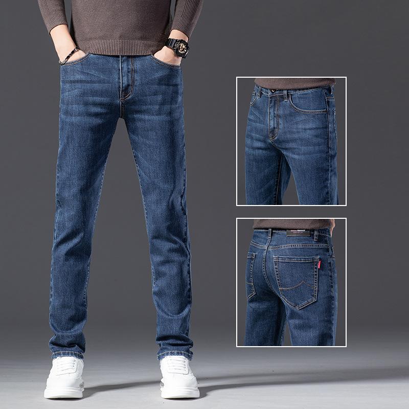 Mittelhohe Jeans Herren Locker Gerade Trend Vielseitig Elastisch Lässige Lange Hosen