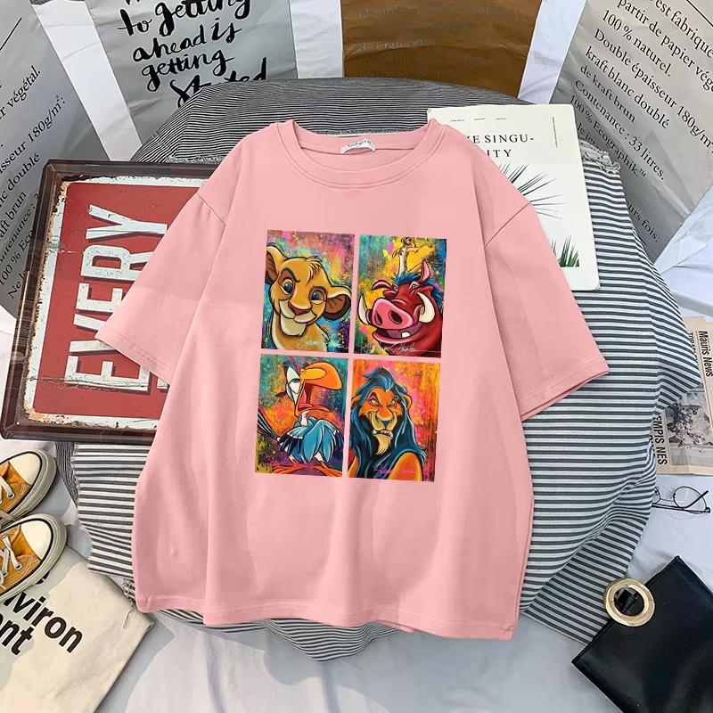 2026 New Ulzzang Harajuku Cartoon Lion King Print Fashion WoUnisex Crew Neck Loose Plus Size Short Sleeve TShirt