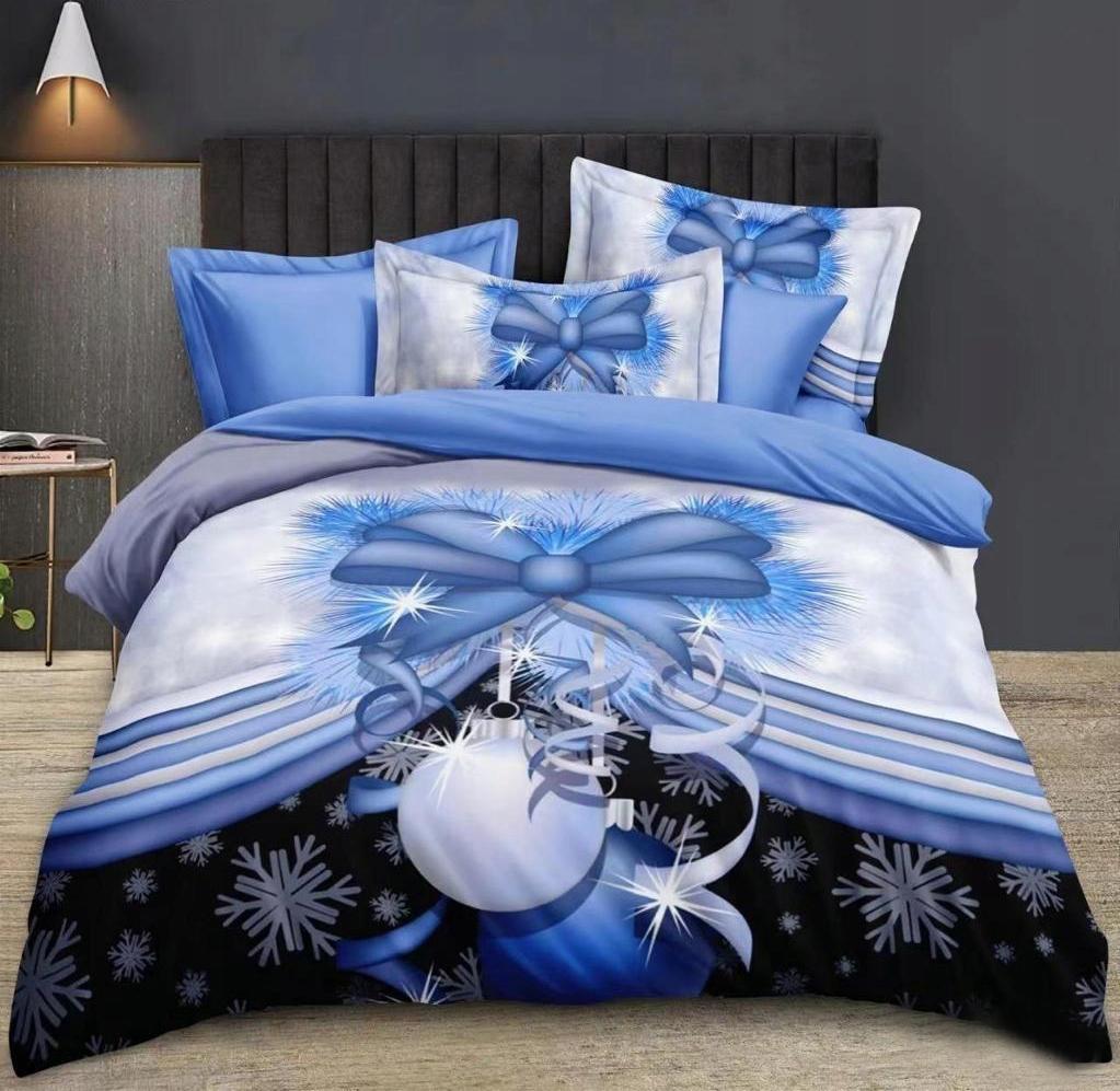 Christmas Bedding Set, Cotton Satin, 160x200 + 2x70x80, Christmas Tree, Bubbles