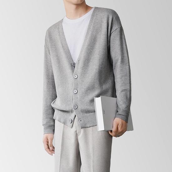 Men Cardigan Long Sleeve V-neck Slim Fit Single-breasted Solid Color Keep Warm Knitwear Spring Autumn Male Sweater Knitted Coat Daily Wear