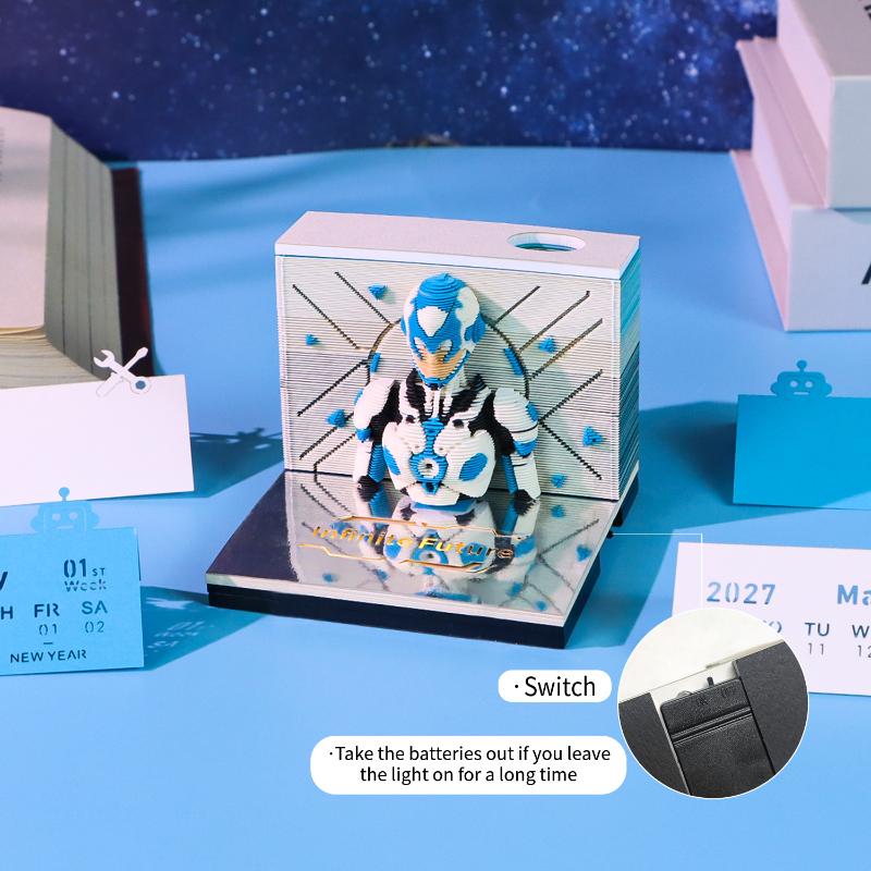 Classic 2027 Desk Calendar with LED Light 3D Tear-away Functional Office Decor