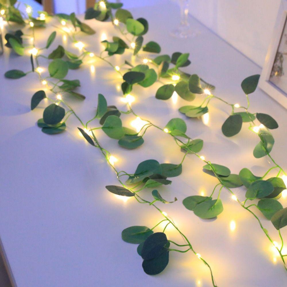 Battery Powered Willow Curtain Lamp Green Leaf Artificial Leaf Lights  Xmas Decoration