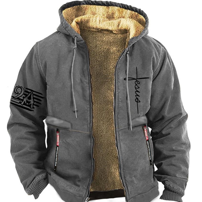 Men's Lamb Fleece Hoodie: Velvet-Lined, Thickened, Autumn/Winter, Casual Sportswear Jacket
