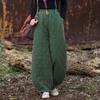 Johnature Women Vintage Winter Warm Bloomers Pants Solid Color Elastic Waist Trousers Loose Pocket Pants