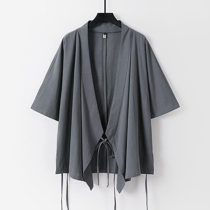 Conjunto de Pantalones y Cárdigan Kimono Japonés para Hombre Tallas Grandes S-9XL Algodón Lino Disfraz de Samurái Harajuku Chaqueta Holgada Traje