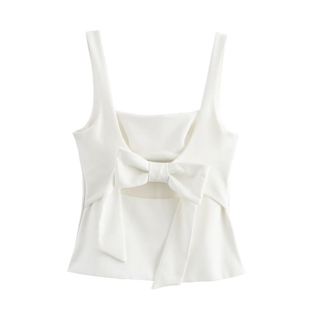Spring 2025 Sweet Slim Fit Women's Camisole with Bow Back Decoration