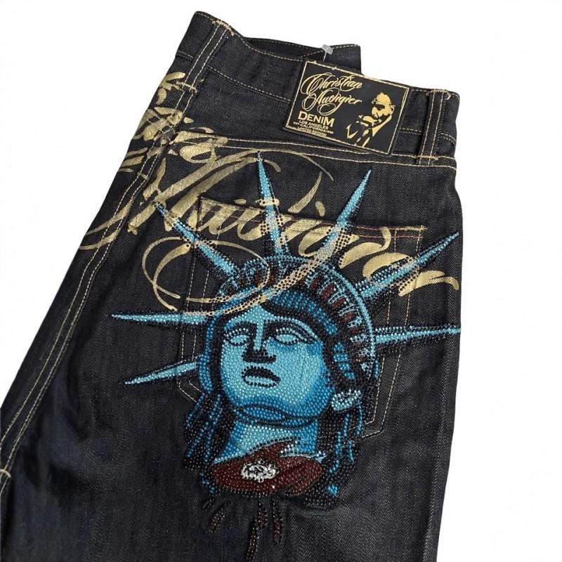 Womens High Waist Straight Leg Denim Jeans Streetwear Y2k Retro Rhinestone