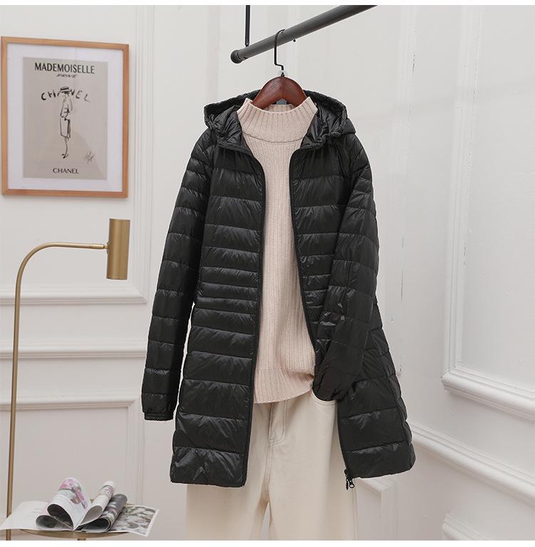 Women's Winter Hooded Down Jacket - Plus Size, Lightweight, Slim Fit, Mid-Length Coat