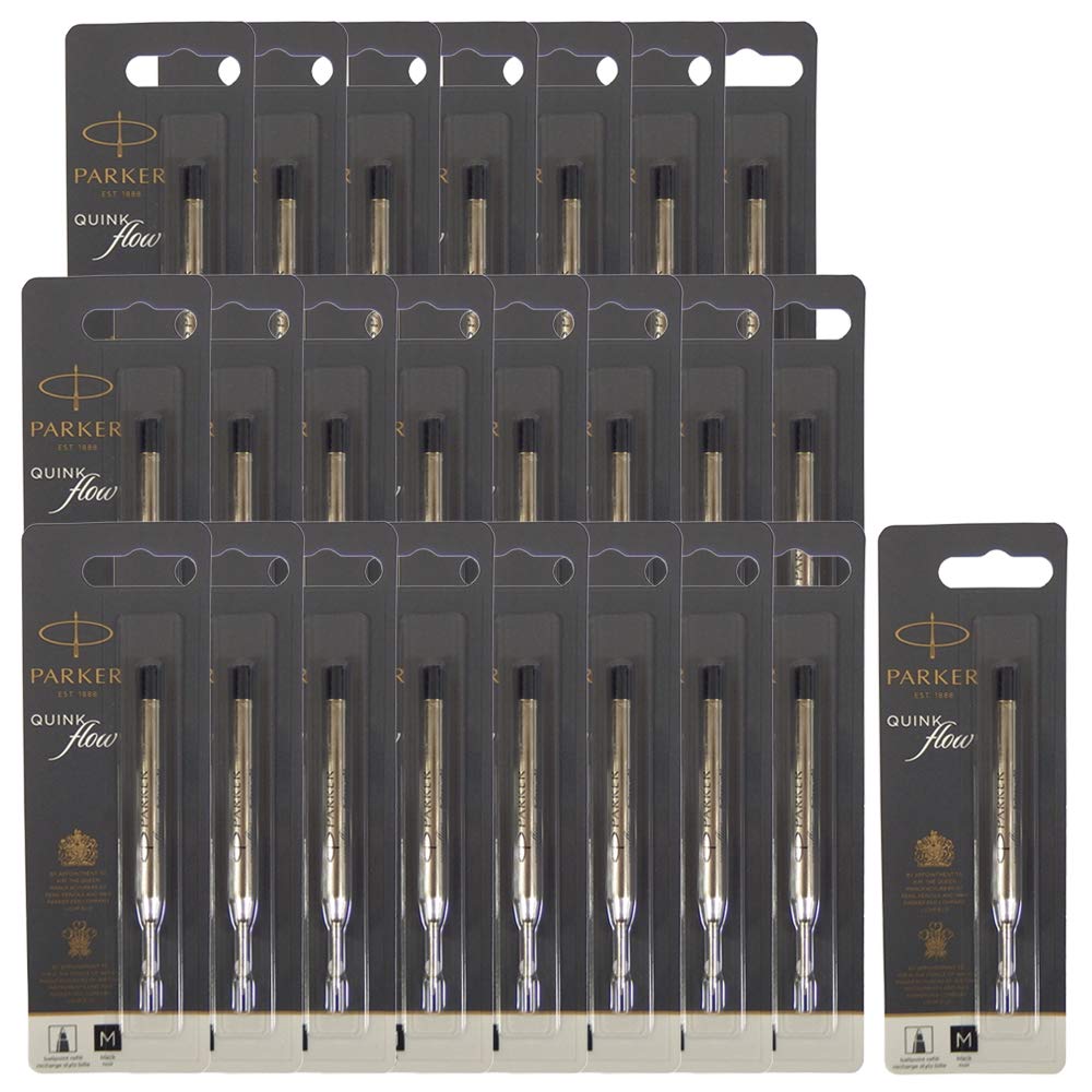Parker Quink Flow Ballpoint Pen Medium Pack of 24 Product Refills, Black, Nib, 1.0mm, (Product Code 1950369, Code S0909440)