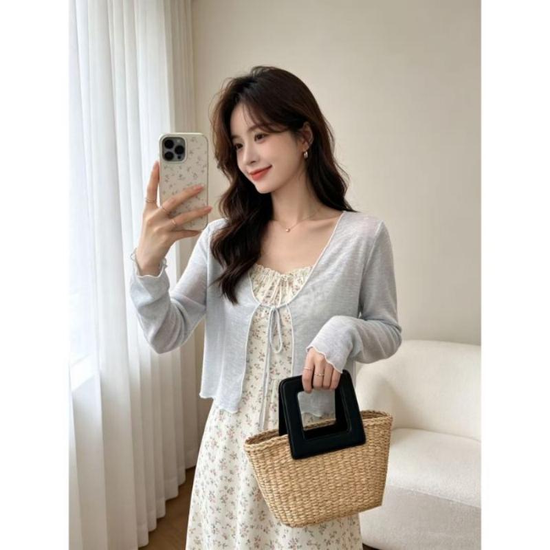 Traditional Style Lace-up Sun Protection Cardigan Lightweight Women's Outerwear Cover-up Summer Shawl Small Blazer Jacket