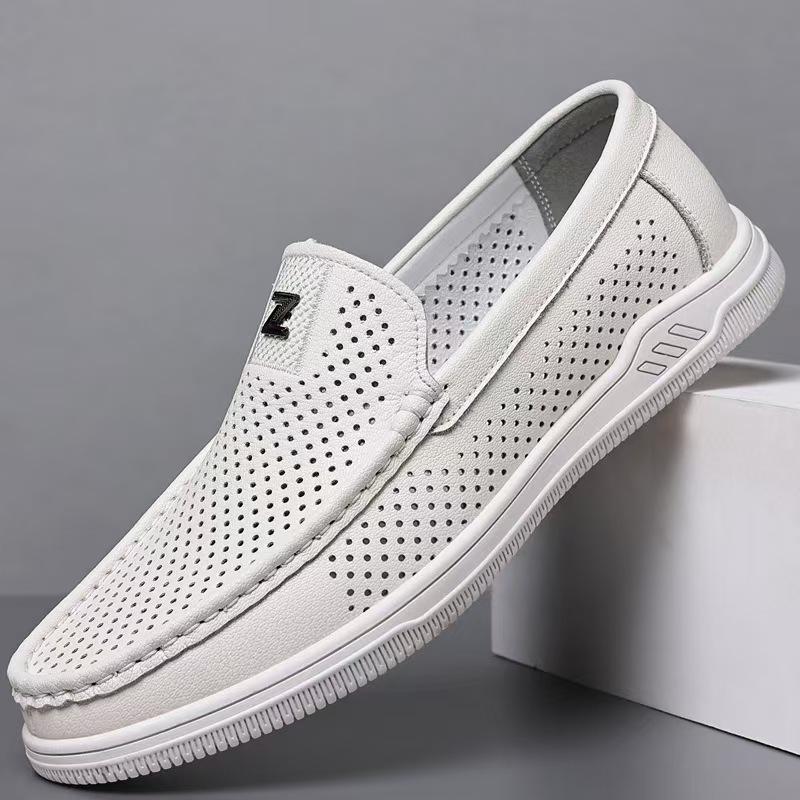 Leather Sandals Black White Hollow Mesh Business Doudou Shoes Casual Leather Shoes