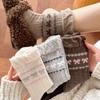 Fell Island Wool Socks - Children's Autumn-Winter Thick Mid-Calf Socks with Warm Blossom and Butterfly Knots In Gray - College Style