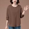 Plus Size Solid Color Long-Sleeve Shirt for Middle-Aged Women - Versatile Slimming Base for Spring & Autumn