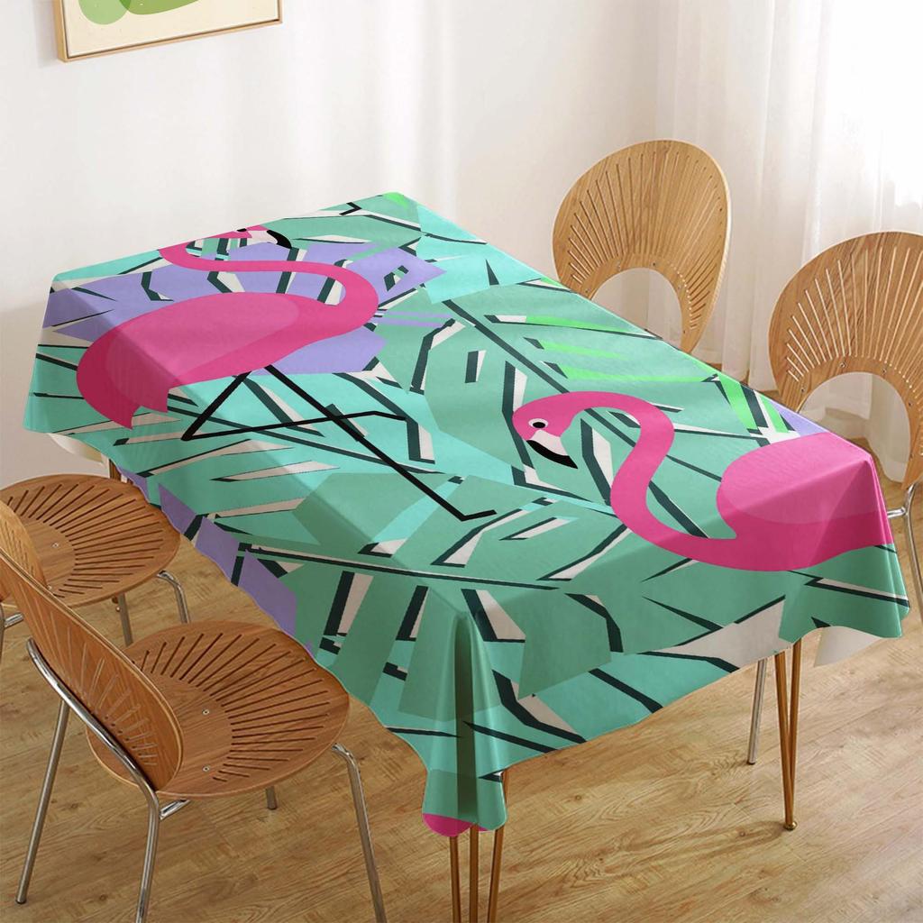 Tropical Flamingo Rectangular Polyester Tablecloth for Dining and Coffee Tables