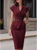 Elegant V-Neck Solid Color Short Sleeve Women's Dress - Summer 2026 Collection