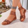 Fashion 2025 Summer New Round Head Willow Nail Roman Sandals Foreign Trade Large Size Women's Comfortable Cross-Border Sandals Fashion