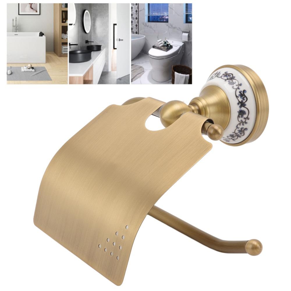 Brass Blue and White Porcelain Paper Towel Holder Tissue Holder  Bathroom Restroom Toilet