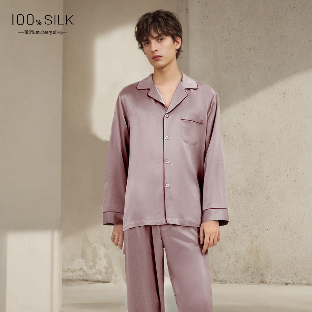 2026 Men's 19 Momme Heavyweight Mulberry Silk Pajama Set - Long Sleeve & Pants for Spring/Summer