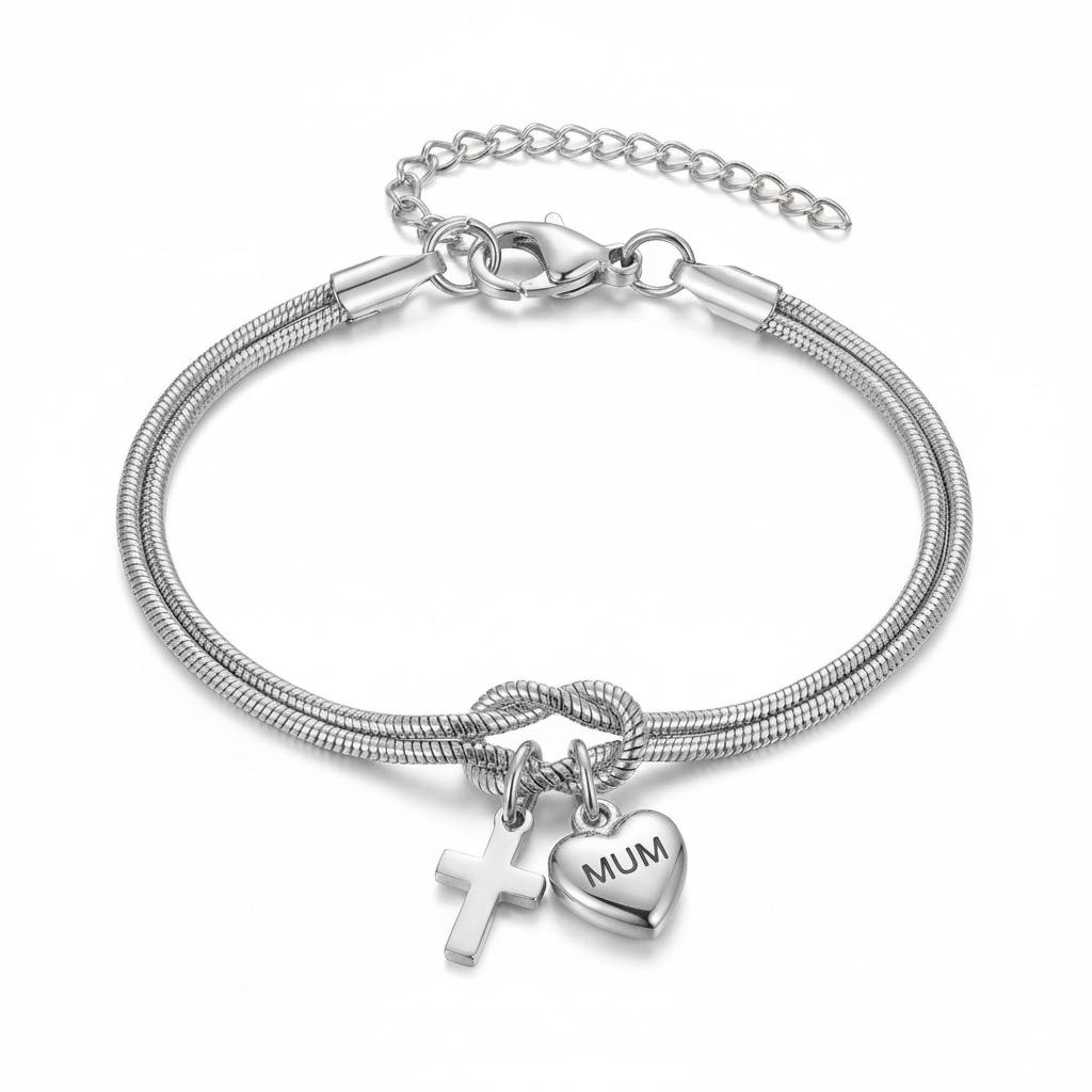

Love Heart Cross Knot Bracelet for Mother Day Gift