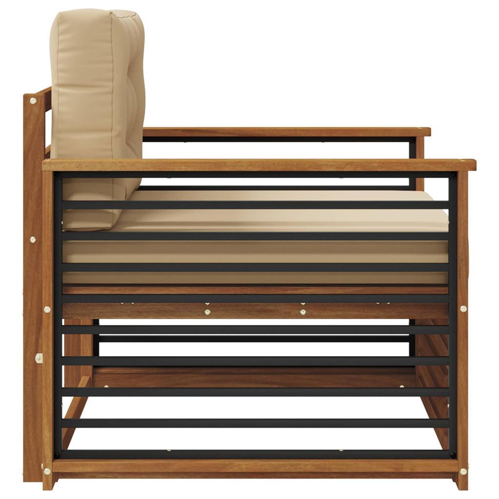 Outdoor Sofa Solid Acacia Wood and Polyester Natural & Beige