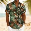 Men's Tropical Monstera & Palm Leaf Print Short Sleeve Shirt, Spring Summer Vintage Hawaiian Vacation