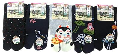 Eden Japan Tabi Japanese Cotton Pattern Sizes Socks, Pattern, Blend, 5-Pair Set, A, 23-25cm