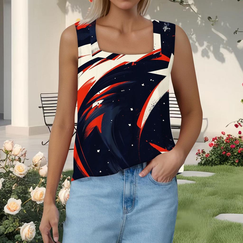 Dámský módní plisovaný top s potiskem a čtvercovým výstřihem