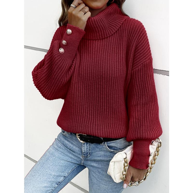 

Осенне-зимний женский вязаный свитер с высоким воротом и длинными рукавами S красный