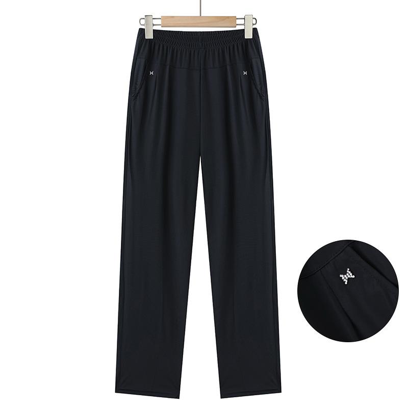 Pantalones de Mujer Pantalones de Verano Pantalones Finos de Seda de Hielo Pantalones Nueve Puntos Pantalones de Mujer Sueltos Casuales Talla Grande Pantalones Rectos