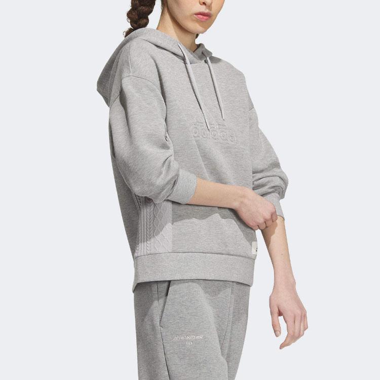 Adidas Lounge Hooded Sweatshirt With Letter Logo Women Sweatshirt Gray IP0754