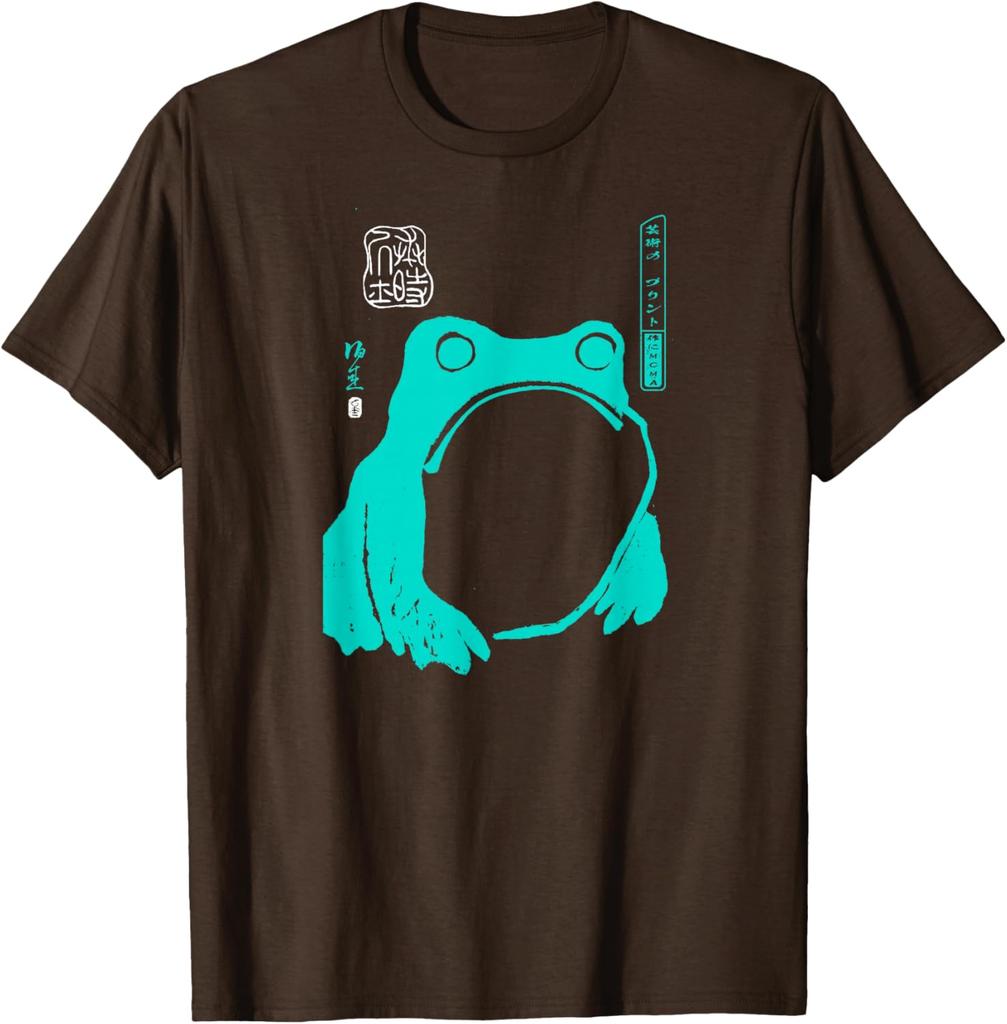 Japanese Frog Art Graphic Tee Vintage Sumie Ink Style Casual Cotton TShirt
