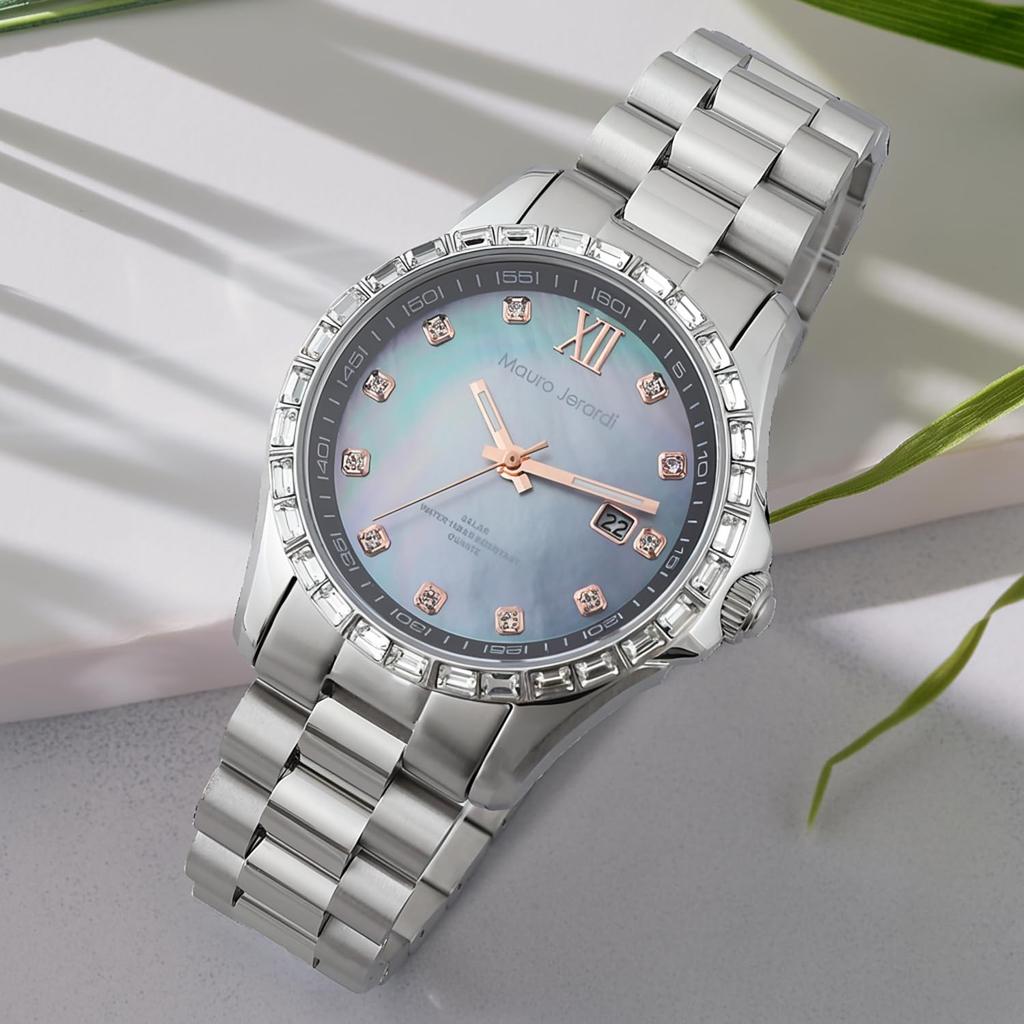 10 ATM wasserdicht Edelstahl Baguette Kristalllünette [Mauro Gerardi] Solarbetriebene Herrenuhr, Widerstandsfähigkeit, Stahl, (MJ075-1)