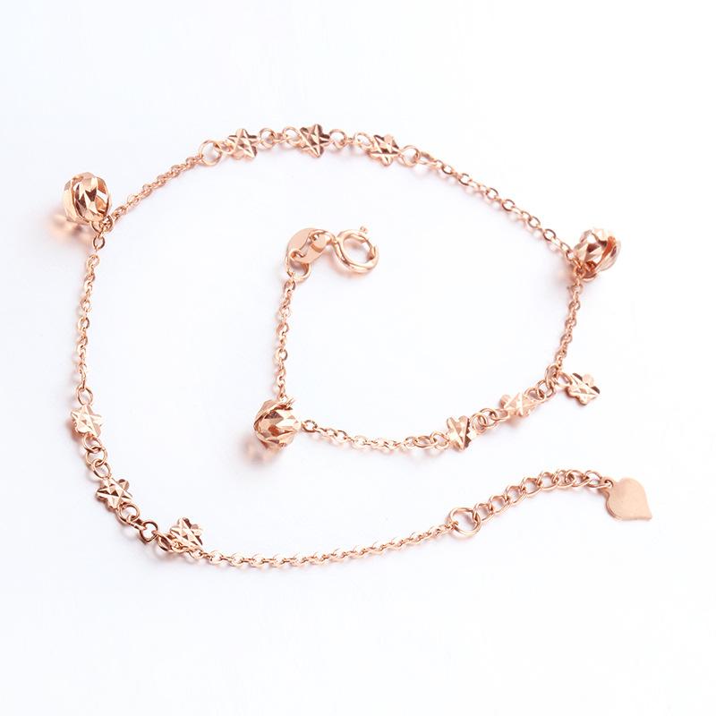 Exquisite Russian Purple Gold Star Anklet, Simple Rose Gold-Plated Bead Hollow Fashion Anklet Jewelry