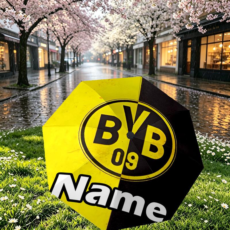 Custom Name Personalized Borussia Dortmund Print Umbrella, Auto Open Close, 8‑Rib Sturdy Frame, Commute Camping Hiking Use, Birthday Gift