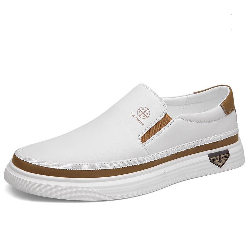 

2025 Men s Casual Soft Sole Leather Loafers - Slip-On White Bean Shoes 40