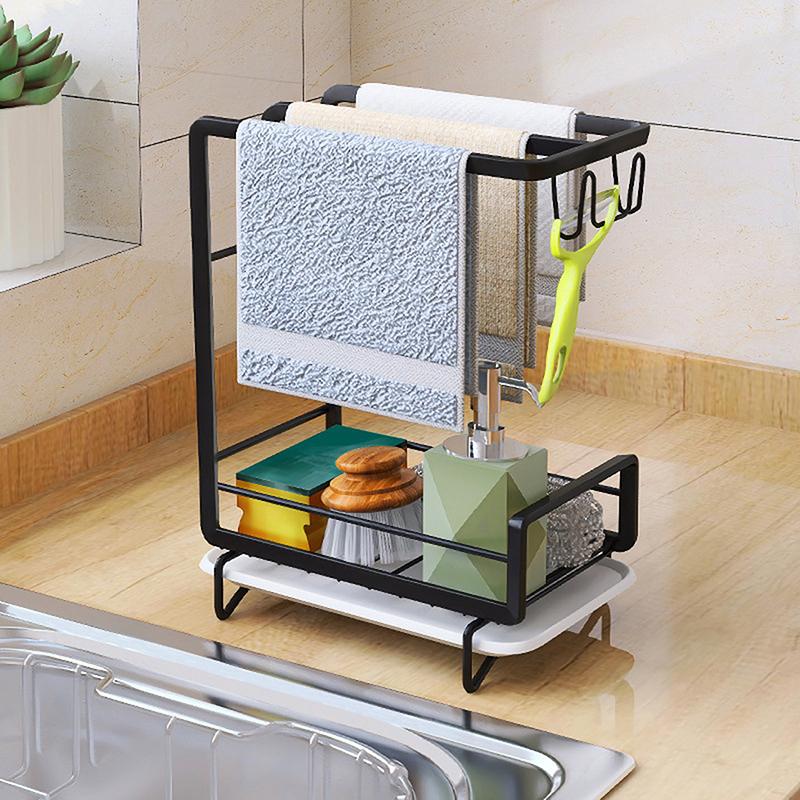 Kitchen Drain Rack Organizer Kitchen Sink Utensils Holder Drainer Storage Shelf Sponge Dishcloth Towel Rack