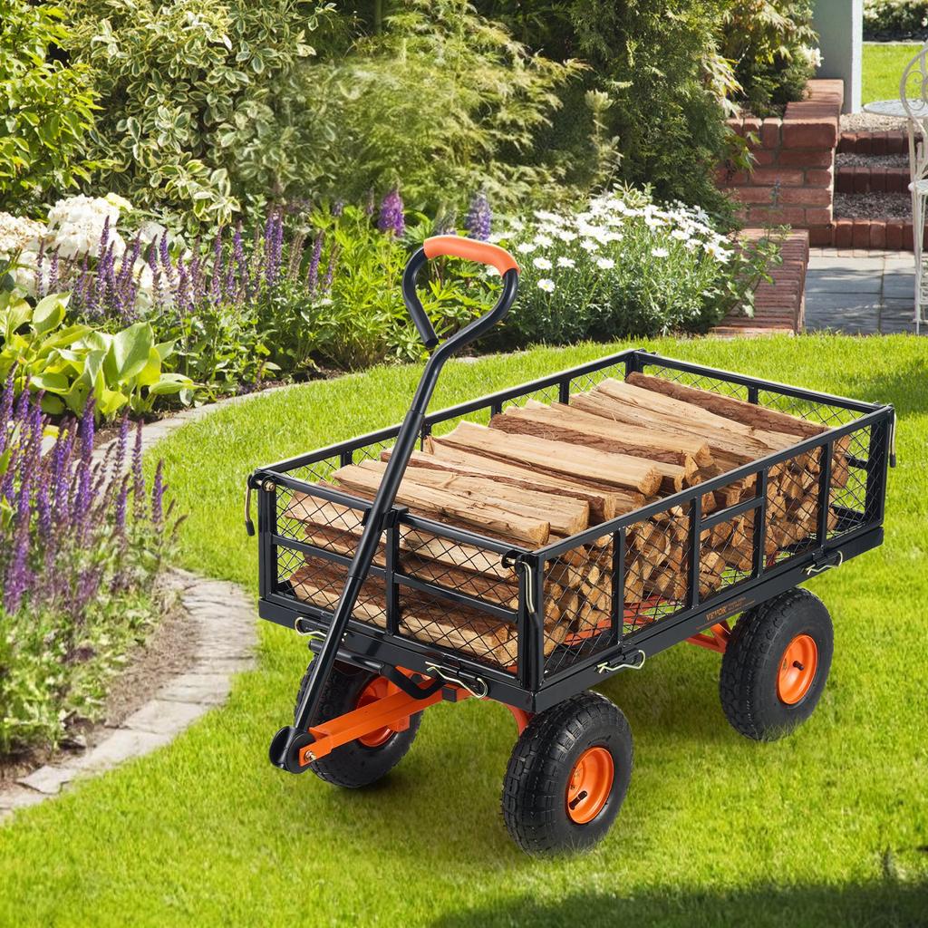 VEVOR Garden Dump Cart Heavy-duty Metal Yard Carts and Wagons 880 Lbs/399.2 Kg Loading