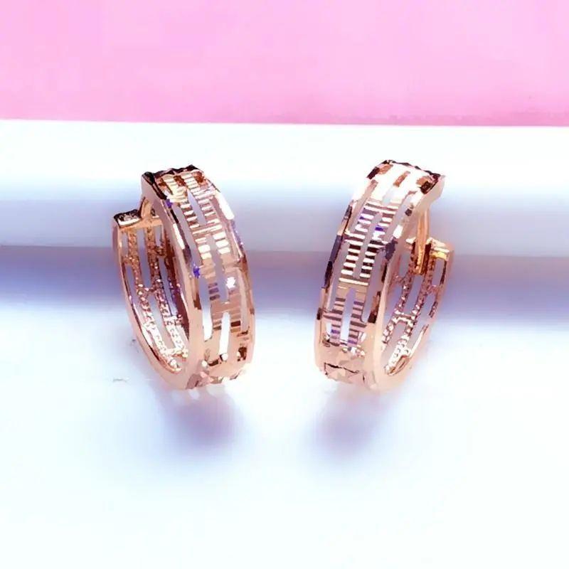 Purple Gold Circle Hollow Earrings Women'S Simple Temperament Personalized Design Rose Gold-Plated Earrings
