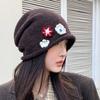 Flower Design Knitted Bucket Hat Korean Style Beanie Hat Sweet Warm Cap  Winter