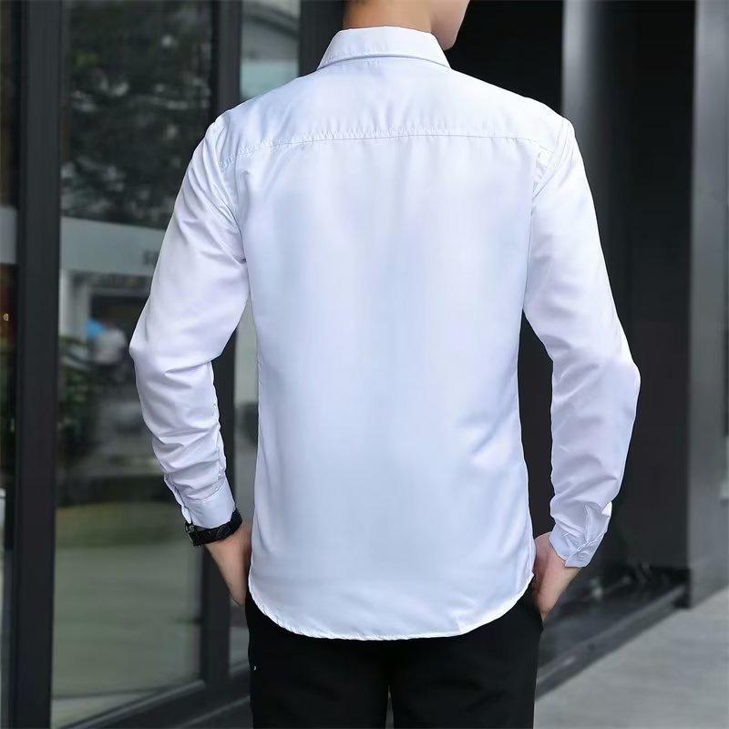 Men's Slim Fit Korean Style Black Long Sleeve Formal Shirt