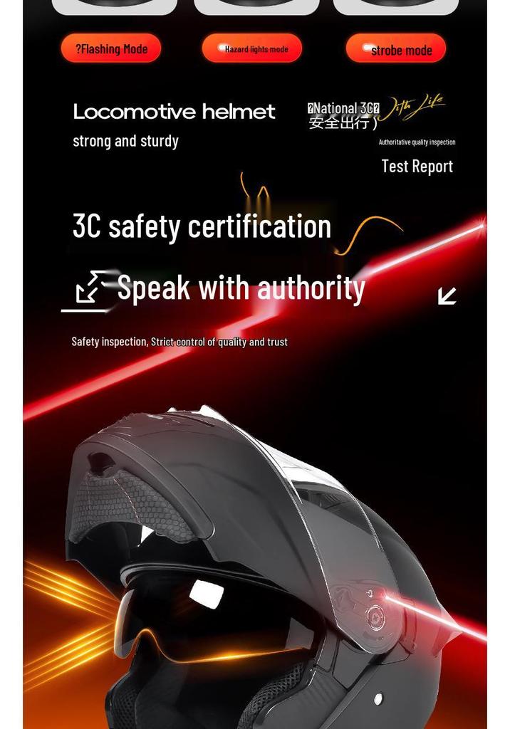 AD Unisex Full Face Motorcycle Helmet with LED Taillight, All-Season, 3C/DOT Certified, Flip-Up Design