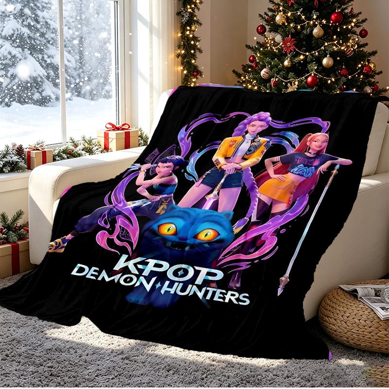 KPop Dämonenjäger Muster Decke für Heimdekoration, Bett, Sofa, Auto Reisen, Camping, Geeignet für Alle Jahreszeiten, Geburtstags-Weihnachtsgeschenk
