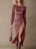 Vestido de Terciopelo Transfronterizo Europeo y Americano: Vestido de Noche Otoñal para Mujer con Diseño Ceñidor en la Cintura, Colección 2026